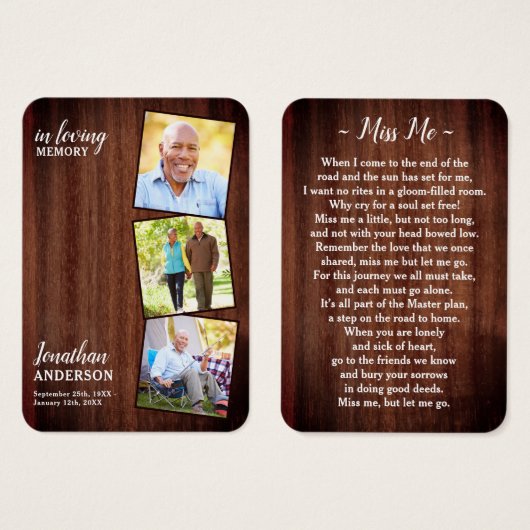 葬儀素朴3写真詩記念祈りの言葉カード (正面&裏面)