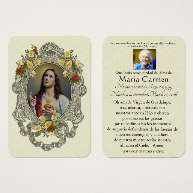 葬儀聖スペインのハートイエスホリー祈りの言葉 (正面&裏面)