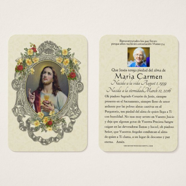 葬儀聖スペインのハートイエスホリー祈りの言葉 (正面&裏面)