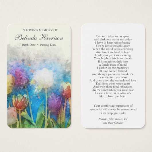 葬儀花模様記念祈りの言葉共感表 (正面&裏面)