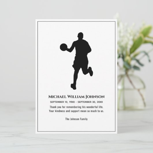 葬儀記念の白黒バスケットボール選手 サンキューカード (スタンド正面)