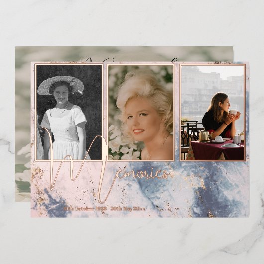 葬儀記念エレガント石モダン4枚 箔招待状 (正面/裏面)