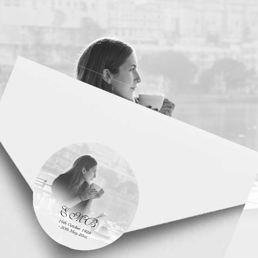 葬儀記念オーバーレイ写真シンプルモノグラム ラウンドシール