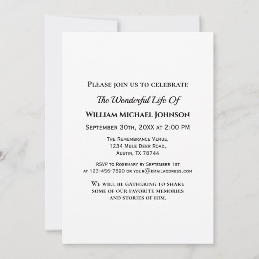 葬儀記念カスタム悔やみや弔慰記念碑 招待状 (裏面)