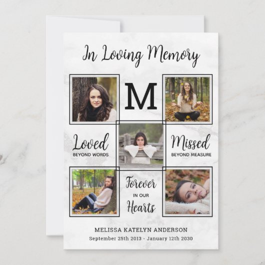 葬儀記念カスタム悔やみや弔慰5写真コラージュ サンキューカード (正面)