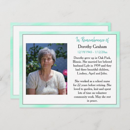 葬儀記念カードまたは記念記念カード ポストカード (正面/裏面)