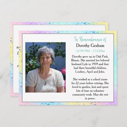 葬儀記念カードまたは記念記念カード ポストカード (正面/裏面)