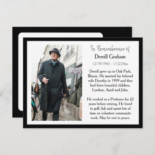 葬儀記念カードまたは記念記念カード ポストカード (正面/裏面)