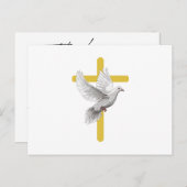 葬儀記念カード – 十字と水色の鳩 ポストカード (正面/裏面)