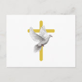 葬儀記念カード – 十字と水色の鳩 ポストカード (正面)