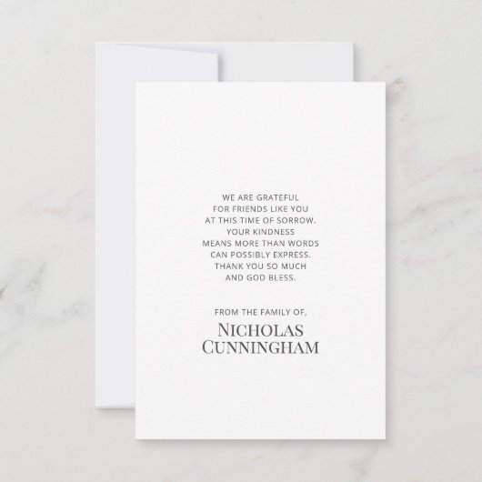 葬儀記念クラシックのシンプル写真とメッセージ サンキューカード (裏面)