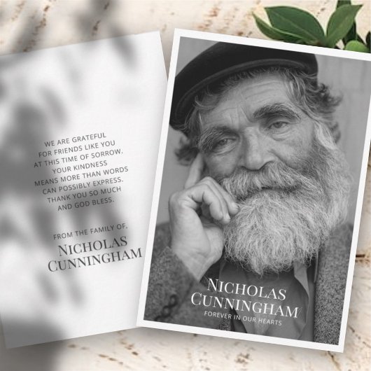 葬儀記念クラシックのシンプル写真とメッセージ サンキューカード