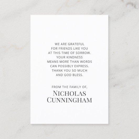 葬儀記念クラシックシンプルフォト祈りの言葉カード 名刺 (裏面)