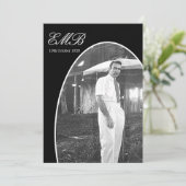 葬儀記念シンプル白黒写真 招待状 (スタンド正面)