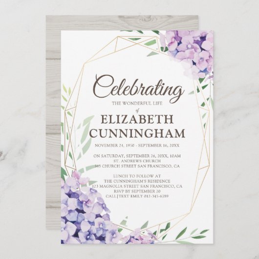 葬儀記念フローラフラワージオメトリックウッド 招待状 (正面/裏面)