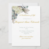 葬儀記念フローラブルー金ゴールドエレガント写真 招待状 (正面)