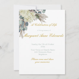 葬儀記念フローラブルー金ゴールドエレガント写真 招待状