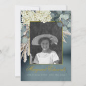 葬儀記念フローラブルー金ゴールドエレガント写真 招待状 (裏面)