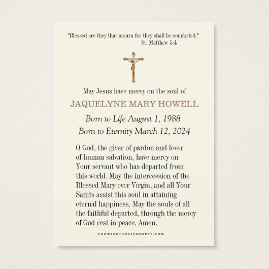 葬儀記念フローラ宗教祈りの言葉カード (裏面)