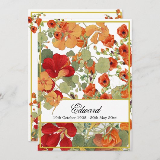 葬儀記念フローラ金ゴールドお祝い 招待状 (正面/裏面)