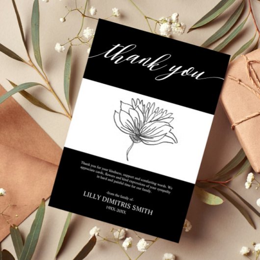 葬儀記念ブラックフローラサンキューカード 招待状