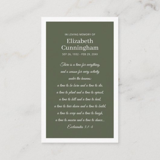 葬儀記念モダンとシンプルフォトカード 名刺 (裏面)