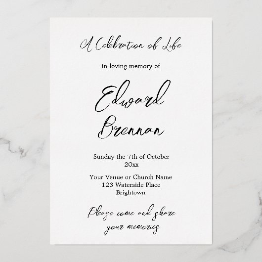 葬儀記念モダンのシンプル写真 箔招待状 (裏面)