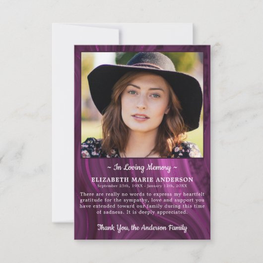 葬儀記念写真パーソナライズされた悔やみや弔慰 サンキューカード (正面)