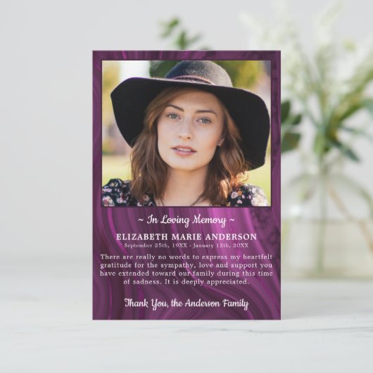 葬儀記念写真パーソナライズされた悔やみや弔慰 サンキューカード (スタンド正面)