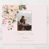 葬儀記念写真ピンクエレガントローズフローラ スパークリングワインラベル (シングルラベル)