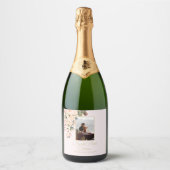 葬儀記念写真ピンクエレガントローズフローラ スパークリングワインラベル (正面)