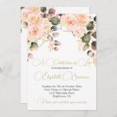 葬儀記念写真ピンクエレガントローズフローラ 招待状 (正面/裏面)