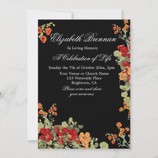 葬儀記念写真フローラブラックお祝い 招待状 (裏面)