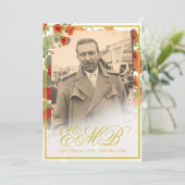 葬儀記念写真フローラ金ゴールドお祝い 招待状 (スタンド正面)