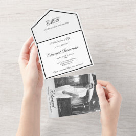 葬儀記念写真白黒シンプル オールインワン招待状