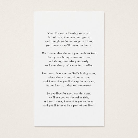 葬儀記念写真記念祈りの言葉カード (裏面)