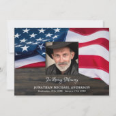 葬儀記念写真退役軍人悔やみや弔慰米国国旗 サンキューカード (正面)