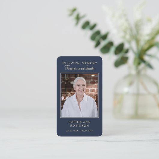 葬儀記念写真金ゴールドブルー祈りの言葉カード 名刺