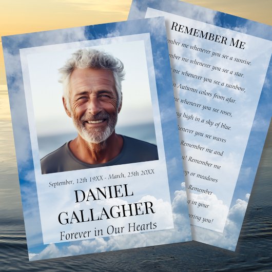 葬儀記念写真Remember Me祈りの言葉カード ノートカード