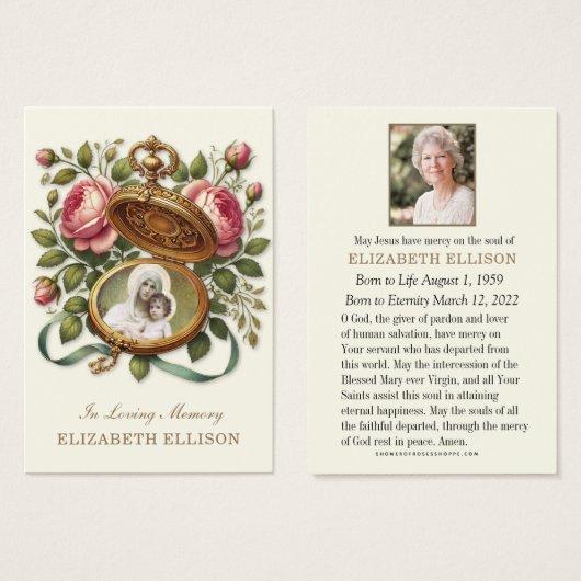 葬儀記念宗教写真祈りの言葉カード (正面&裏面)