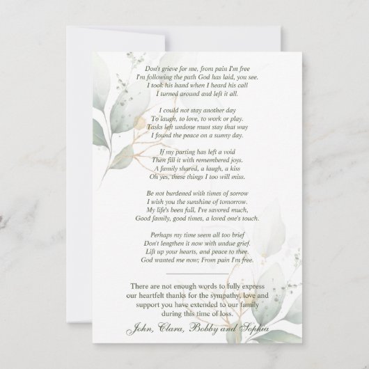 葬儀記念悔やみや弔慰詩祈りの言葉ありがとう サンキューカード (裏面)