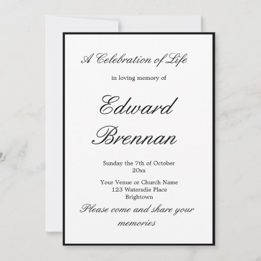 葬儀記念撮影シンプル写真 招待状 (裏面)