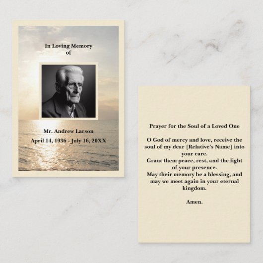 葬儀記念海サンライズ祈りの言葉カード 名刺 (正面/裏面)