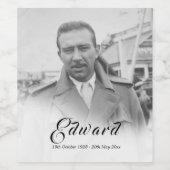 葬儀記念男性シンプルのモノクロ写真 ワインラベル (シングルラベル)