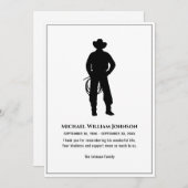 葬儀記念白黒カウボーイ投げ縄 サンキューカード (正面/裏面)