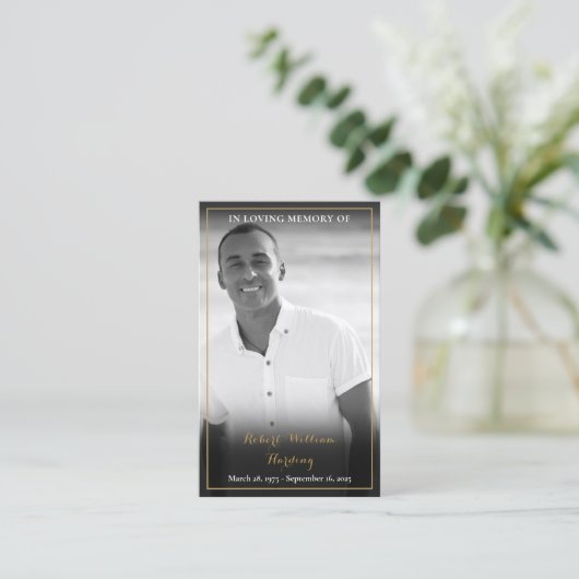 葬儀記念白黒フォト祈りの言葉カード 名刺 (スタンド正面)