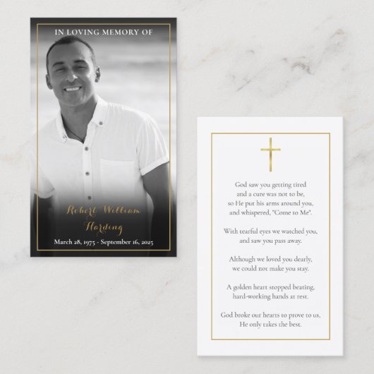 葬儀記念白黒フォト祈りの言葉カード 名刺 (正面/裏面)