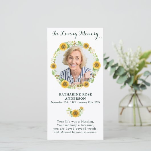 葬儀記念祈りの言葉カードひまわり写真 (スタンド正面)