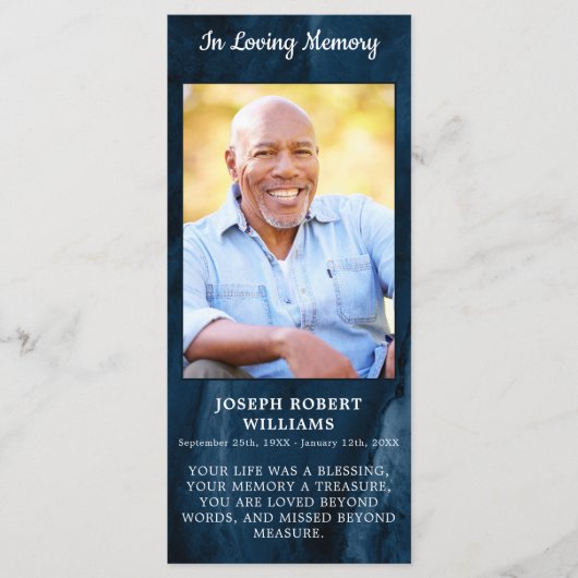 葬儀記念祈りの言葉カードフォトブルーマーブル (正面)