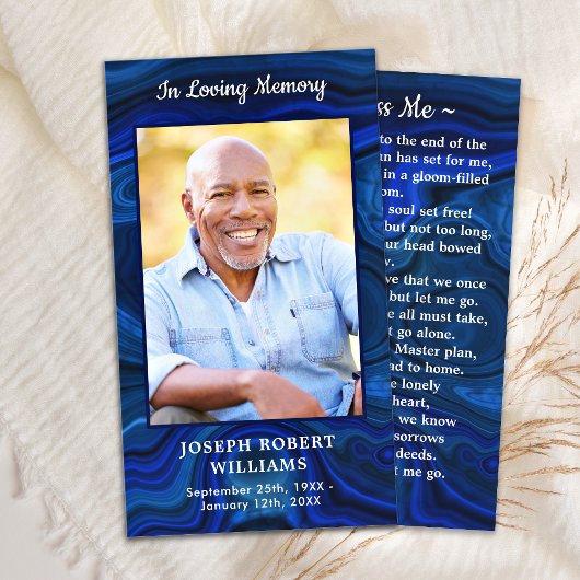 葬儀記念祈りの言葉カードブルーマーブルフォト コーリングカード